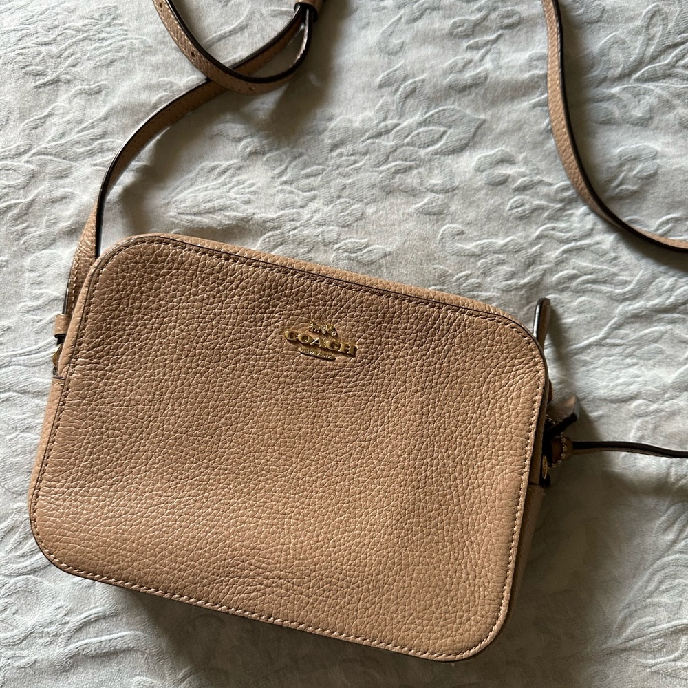 Coach Tan Crossbody Bag with Pebbled Leather and Gold Hardware